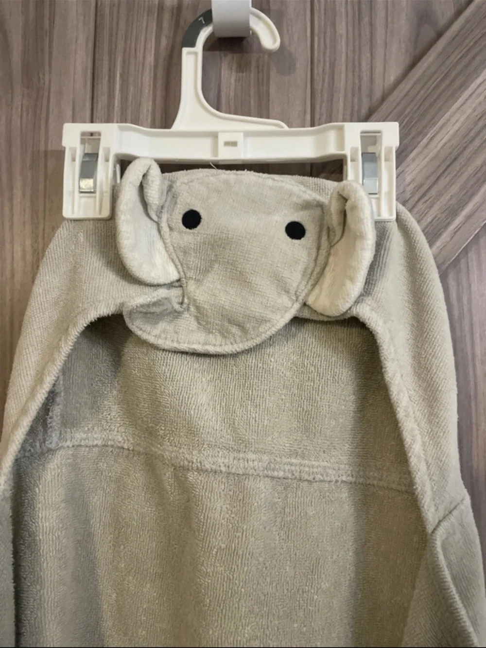Kids Elephant Hooded Bath Towel Poncho in Light Beige